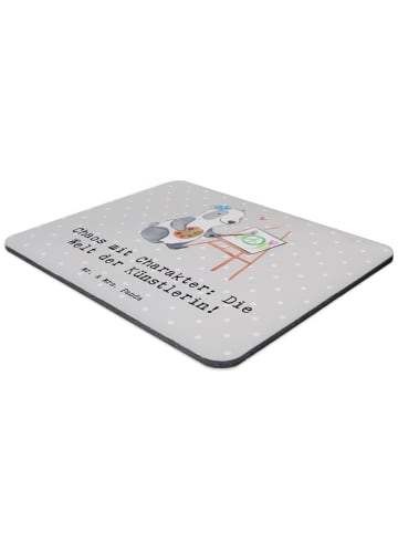 Mr. & Mrs. Panda Mauspad Künstlerin Chaos mit Spruch in Grau Pastell