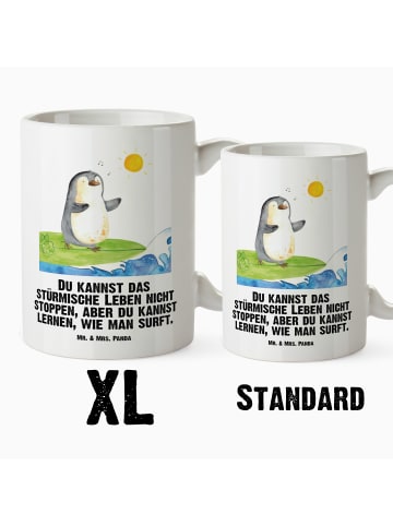 Mr. & Mrs. Panda XL Tasse Pinguin Surfer mit Spruch in Weiß