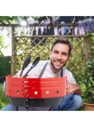 relaxdays Holzkohlegrill in Schwarz/ Rot - Ø 37 cm