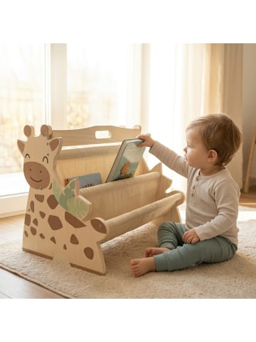 relaxdays Bücherregal Kinder "Giraffe" in Natur - (B)44,5 x (H)32,5 x (T)28 cm