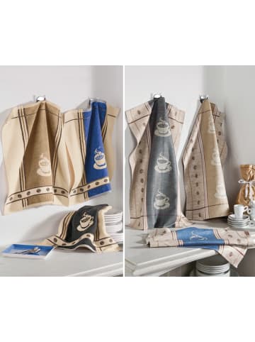 Kracht Frottier, Baumwolle, Jacquard, Halbleinen, Leinen / Halbleinen Geschirr- und Frottiertuch 6er-Set Espresso in Espresso