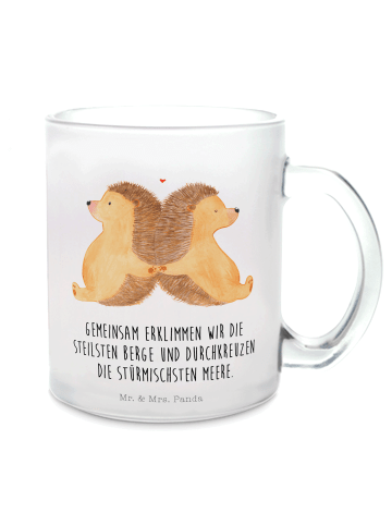 Mr. & Mrs. Panda Becher Igel händchenhaltend mit Spruch in Transparent
