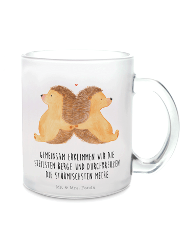 Mr. & Mrs. Panda Teetasse Igel händchenhaltend mit Spruch in Transparent