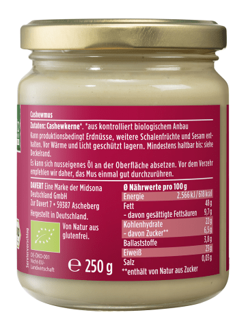 Granar 2 x 250g Bio Cashewmus 100% von Davert
