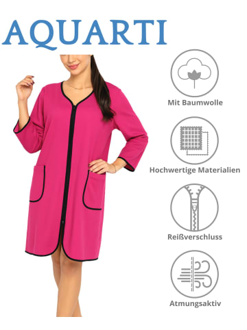 Aquarti Aquarti Damen Bademantel mit Reißverschluss 3/4 Ärmel in pink