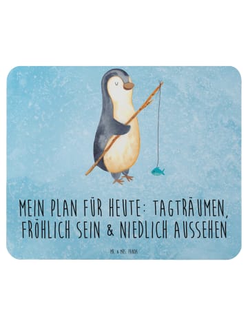 Mr. & Mrs. Panda Mauspad Pinguin Angler mit Spruch in Eisblau