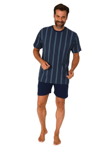 NORMANN kurzarm Schlafanzug Shorty Pyjama Streifen in marine