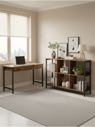VASAGLE Bücherregal Barnet in Braun-Schwarz - (B)120 x (H)80 x (T)33 cm