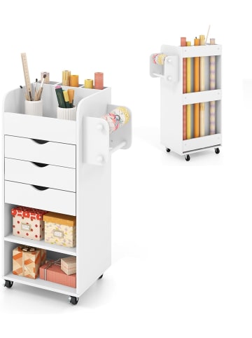 COSTWAY Rollcontainer mit 3 Schubladen 48,5 x 33,5 x 85,5 cm in Weiß
