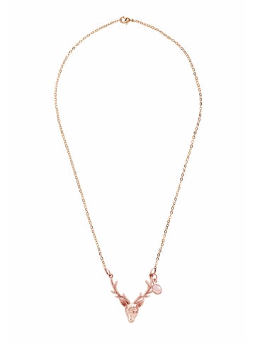 Gemshine Halskette Alpin Hirsch Elch Geweih Rosenquarz zum Dirndl oder Tracht in rose gold coloured