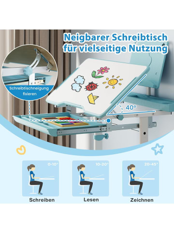 COSTWAY Schreibtisch Kinder mit Stuhl in Blau