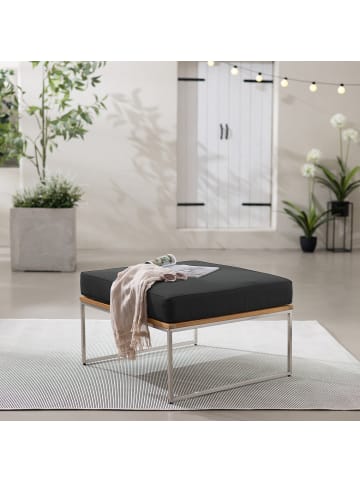 home24 home24 Loungehocker - Webstoff / Teak massiv / Edelstahl - Anthrazit - 70 x 43 x 70 cm in Anthrazit