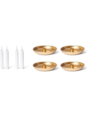 Novaliv Kerzenständer Stabkerzen 4er-Set Gold 15cm mit LED-Kerzen flammenlos E in Gold