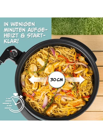 Gourmet Maxx elektrische Pizza-Pfanne Thermostat Glasdeckel ⌀ 30 cm 1500 W Multifunktion