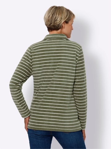 Sieh an! Fleece-Jacke in khaki-ecru-geringelt