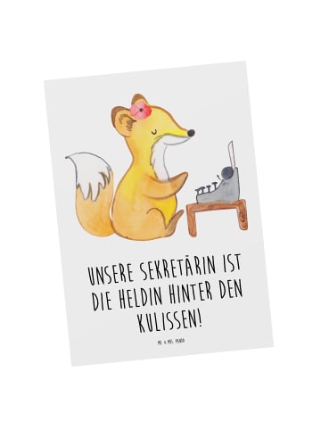 Mr. & Mrs. Panda Postkarte Sekretärin Heldin mit Spruch in Weiß