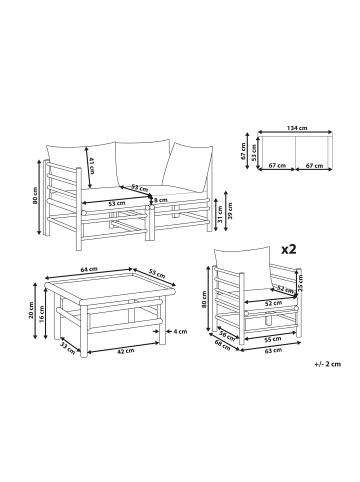 Beliani 5-tlg Sitzgruppe CERRETO in Braun/Beige/Grau