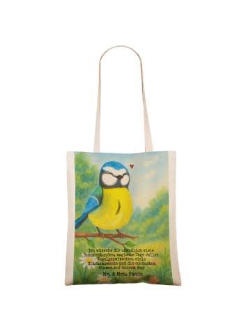 Mr. & Mrs. Panda Tragetasche Vogel Blaumeise Design mit Spruch in Weiß