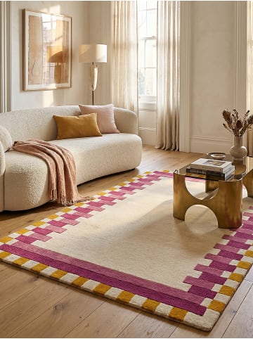 KADIMA DESIGN Teppich Wolle Handgetuftet WENSUM Geometrisches Muster Wohnzimmer in Rosa-Gelb