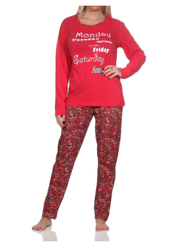 NORMANN Damen Schlafanzug lang mit lässigem Print und Allover-Muster - 86321 in rot