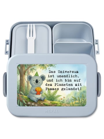 Mr. & Mrs. Panda Lunch Box Koala Pommes Design mit Spruch in Blau Pastell