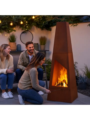 relaxdays Gartenkamin "Edelrost" in Braun