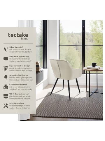 tectake Polstersessel gepolstert, in Samtoptik, gesteppt, 58 x 62 x 82 cm