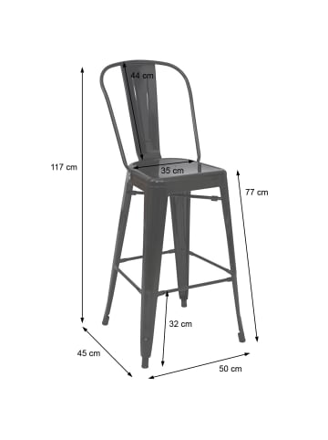 MCW 2er-Set Barhocker A73 mit Lehne im Industriedesign, Grau