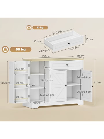 HOMCOM Sideboard in Weiß 100L x 40B x 81H cm