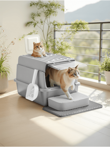 Feandrea Katzentoilette Boxal in Hellgrau - (B)60 x (H)38 x (T)40 cm