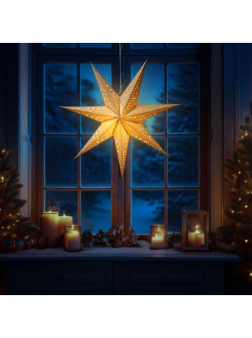 MARELIDA LED Papierstern Samtstern Weihnachtsstern D: 38cm in creme