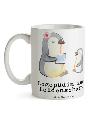 Mr. & Mrs. Panda Kaffeetasse Logopädin Leidenschaft mit Spruch in Weiß
