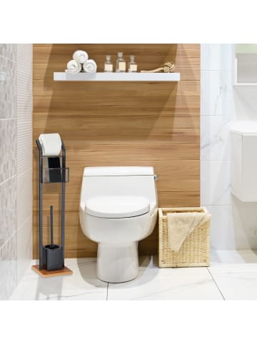 relaxdays WC-Garnitur in Schwarz/Braun - (B)18,5 x (H)78 x (T)18,5 cm