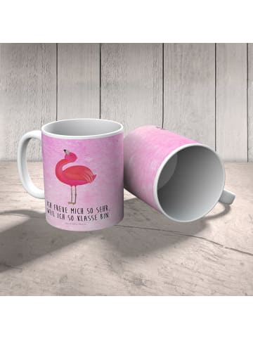 Mr. & Mrs. Panda Kindertasse Flamingo Stolz mit Spruch in Aquarell Pink