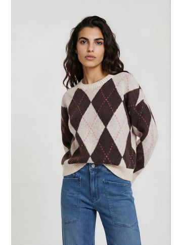 Milano Italy Pullover mit Rautenmustermuster und Rundhalsausschnitt in Mocca Print