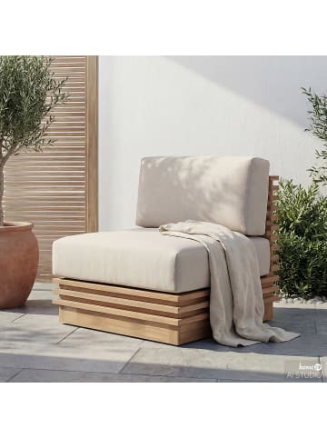 home24 Loungesessel Quenda in Gestell: Akazie BraunBezug: Beige