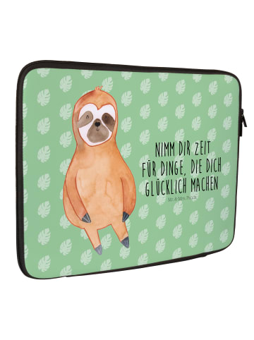 Mr. & Mrs. Panda Laptop Tasche Faultier Zufrieden mit Spruch in Tropengrün