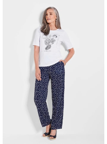 GOLDNER Kurzgröße:  Jersey-Oberteil mit grafischem Glanzdruck in weiß / marine / gemustert