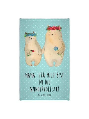 Mr. & Mrs. Panda Handtuch Bären mit Blumenkranz mit Spruch in Türkis Pastell