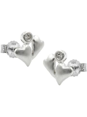 Gallay Ohrstecker Ohrring 8x8mm 2 Herzen mattiert Zirkonia Silber 925 in silber