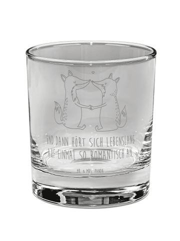 Mr. & Mrs. Panda Whiskey Glas Füchse Liebe mit Spruch in Transparent