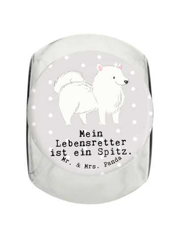 Mr. & Mrs. Panda Leckerli Glas Spitz Lebensretter mit Spruch in Grau Pastell