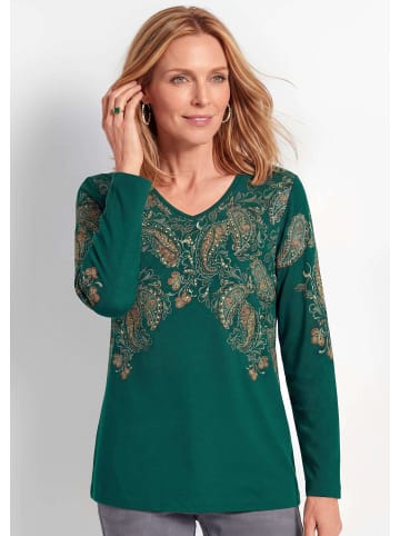 GOLDNER Kurzgröße: Glitzershirt mit Paisley-Druck in dunkelgrün / gemustert