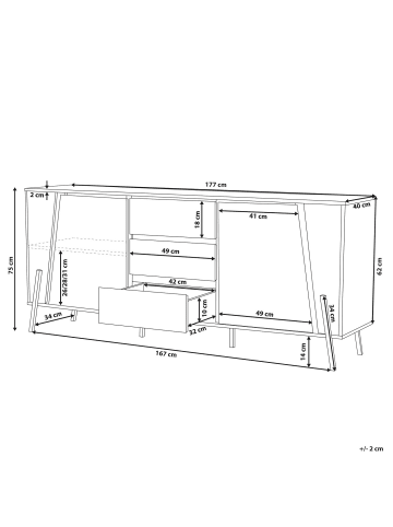 Beliani Sideboard BLACKPOOL in Grau/Schwarz - (W) 177 x (H) 75 x (L) 40 cm