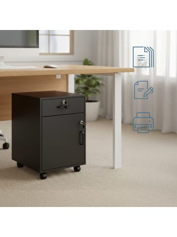 relaxdays Rollcontainer in Schwarz - (B)40 x (H)57 x (T)40 cm