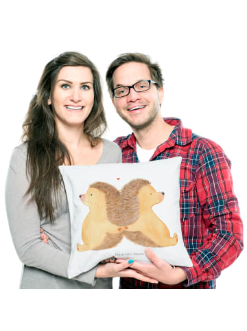 Mr. & Mrs. Panda Kissen Igel händchenhaltend ohne Spruch in Weiß