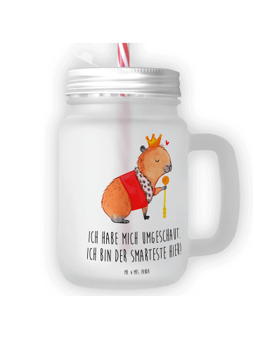 Mr. & Mrs. Panda Trinkglas Mason Jar Capybara König mit Spruch in Transparent