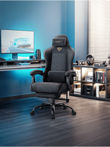 SONGMICS Gaming-Stuhl Cathy in Tintenschwarz - (B)64 x (H)133 x (T)66 cm
