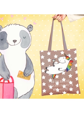Mr. & Mrs. Panda Shopping Tasche Einhorn Blümchentail mit Spruch in Braun Pastell