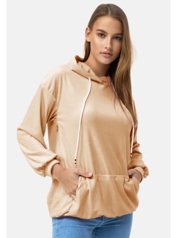 enflame Langer Kapuzen Pullover Oversized Hoodie Kleid Velours Sweatshirt in Beige